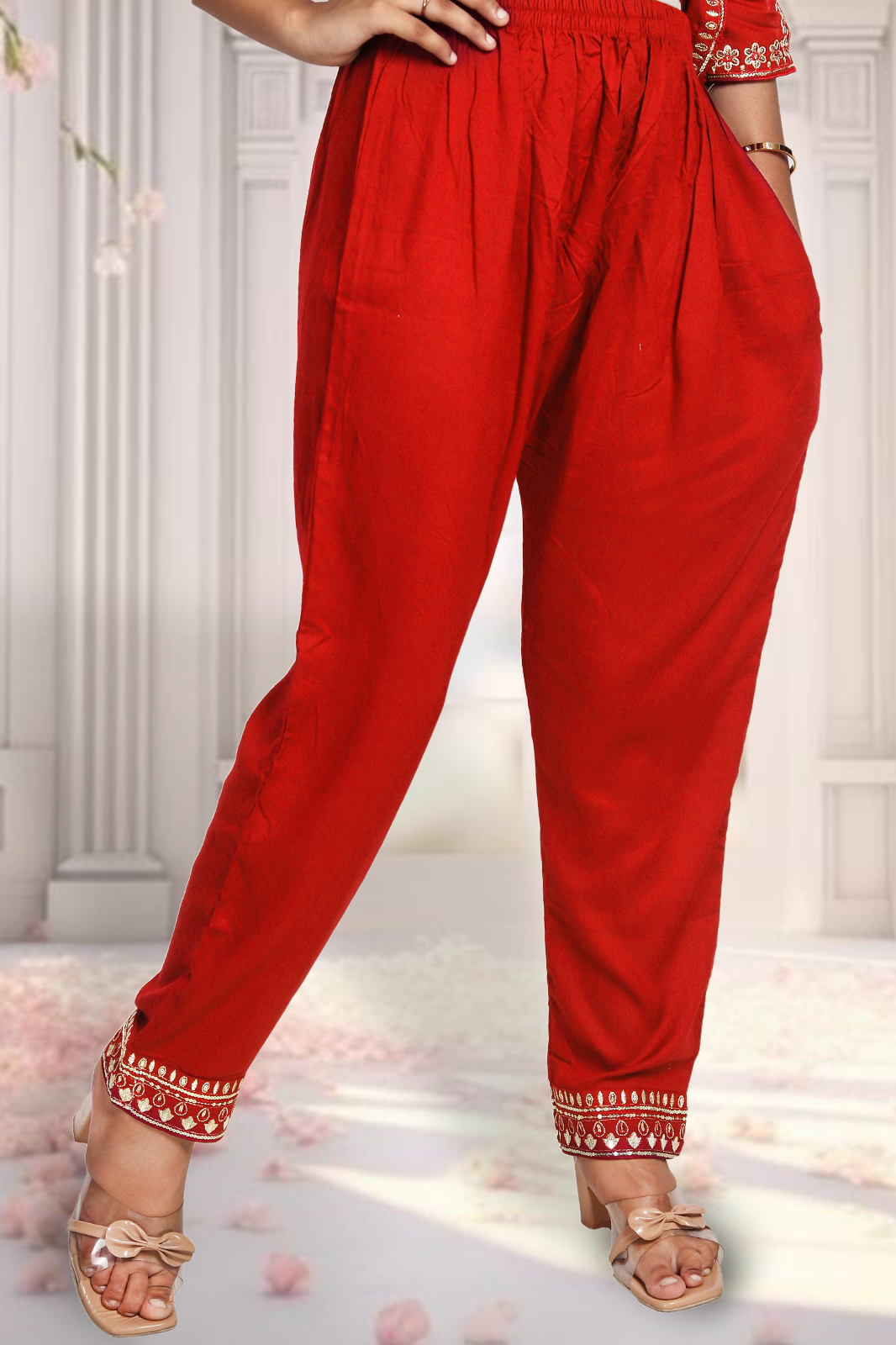 Women's Rose Gold Zari with Sequins Embroidered Kurta, Pant & Dupatta Set